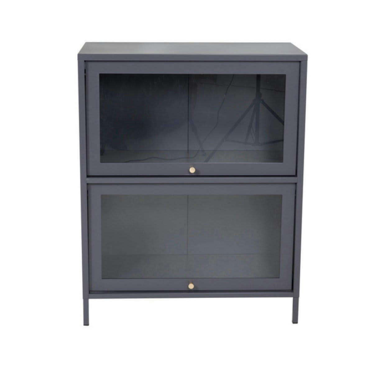 KUZCO - Buffet bas moderne en métal avec portes vitrées gris