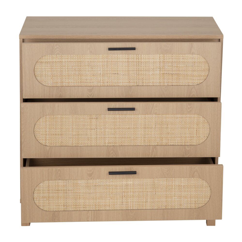 Console en bois et rotin Kanna 3 tiroirs 80x40xH80cm