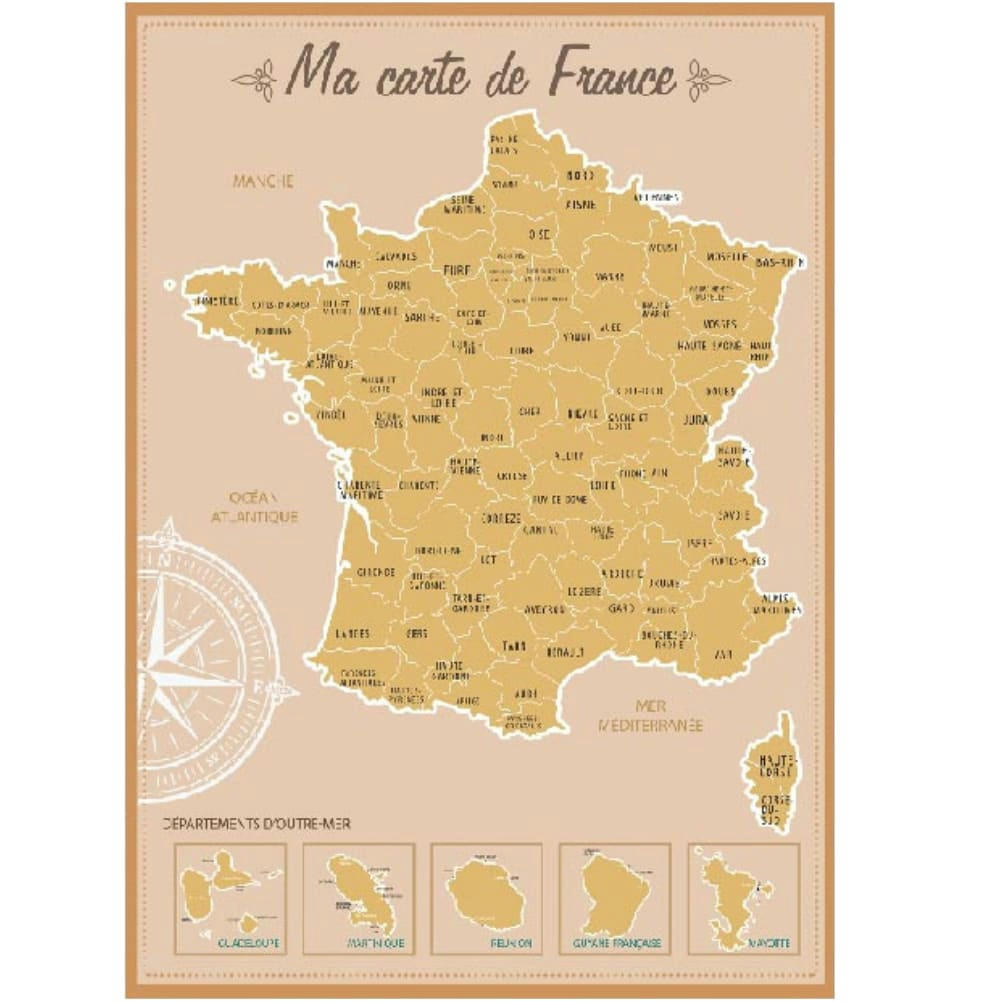 FRANCE - Décoration murale carte de France à gratter 52x73cm