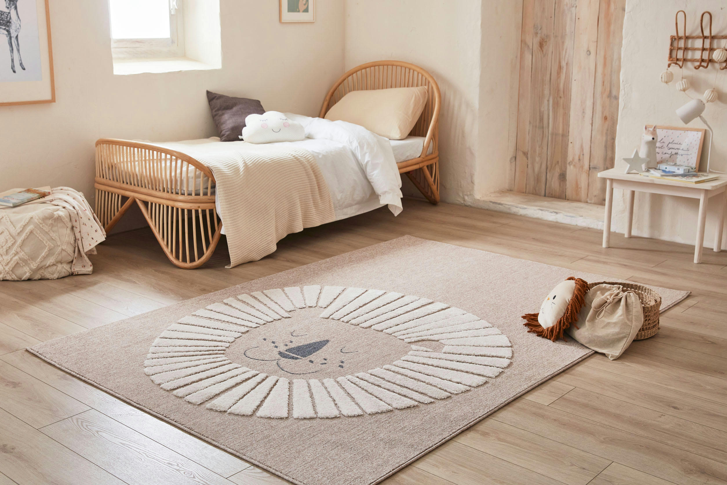 BAMBI - Tapis beige et crème motif en relief lion doux - 120x170