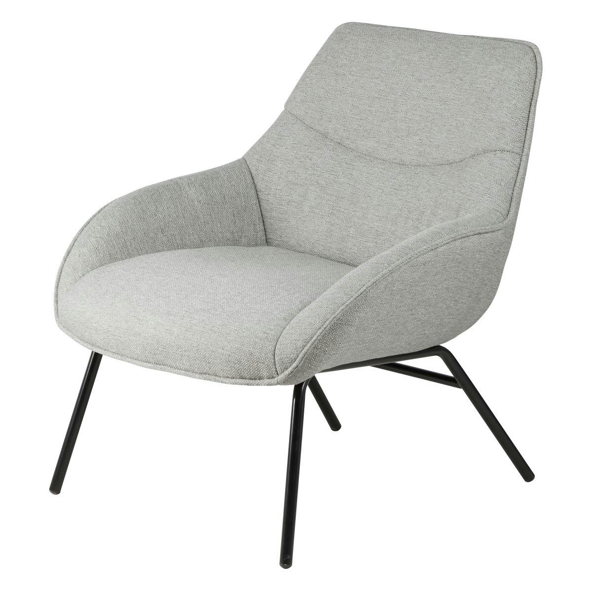 MARTIN - Fauteuil tissu gris clair pieds métal noir