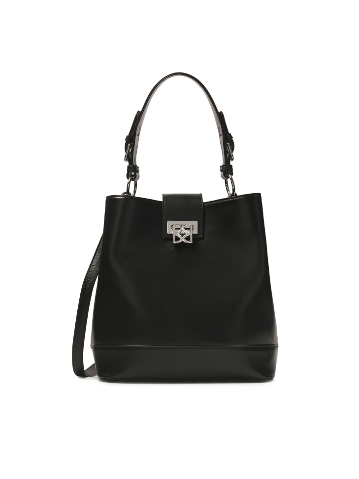 Black handbag with decorative clasp