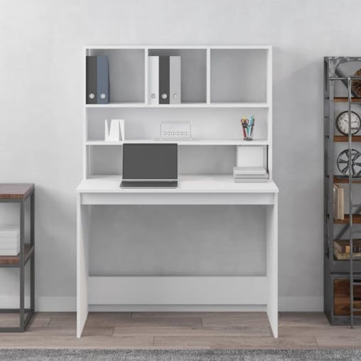 NNEVL Desk with Shelves White 102x45x148 cm Engineered Wood