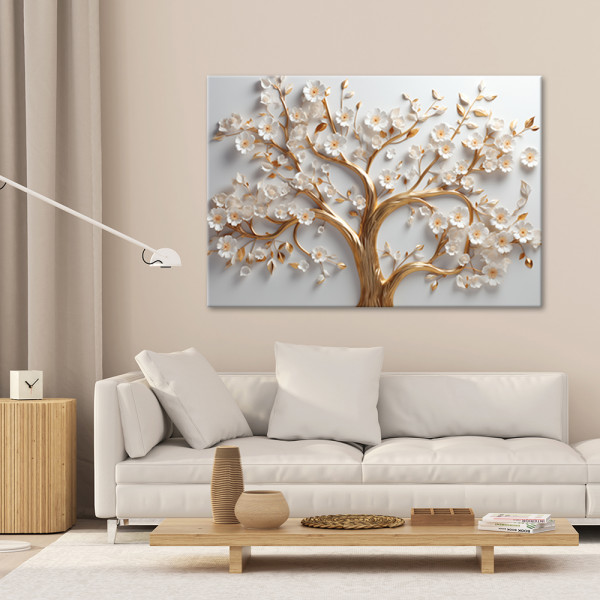 Feeby Obraz na płótnie, 3D Kwitnące złote drzewo glamour 60x40