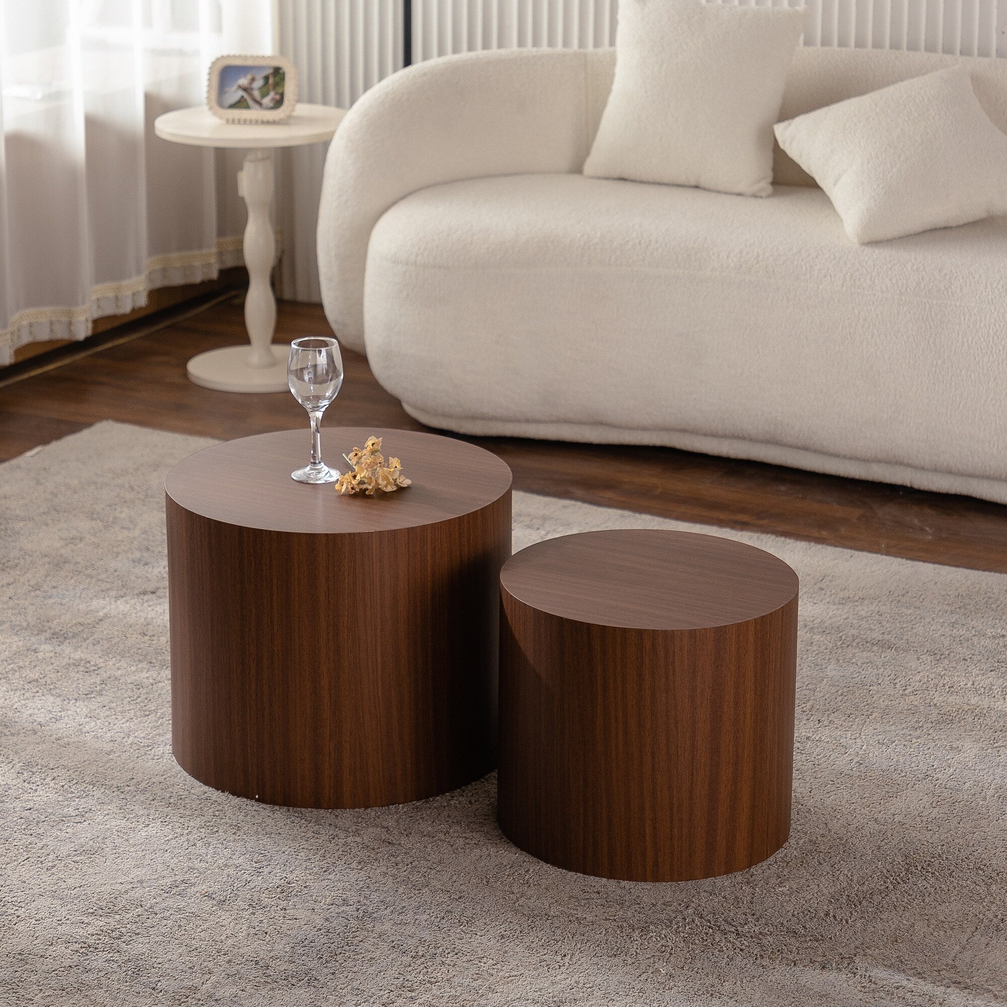 Nesting Coffee Table Set Of 2 Round Wooden Coffee Tables Circle Modern Table