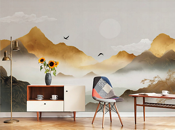 Papier Peint Panoramique Intissé montagnes Nature Brun - 400x280 cm - Papier Peint Chambre et salon