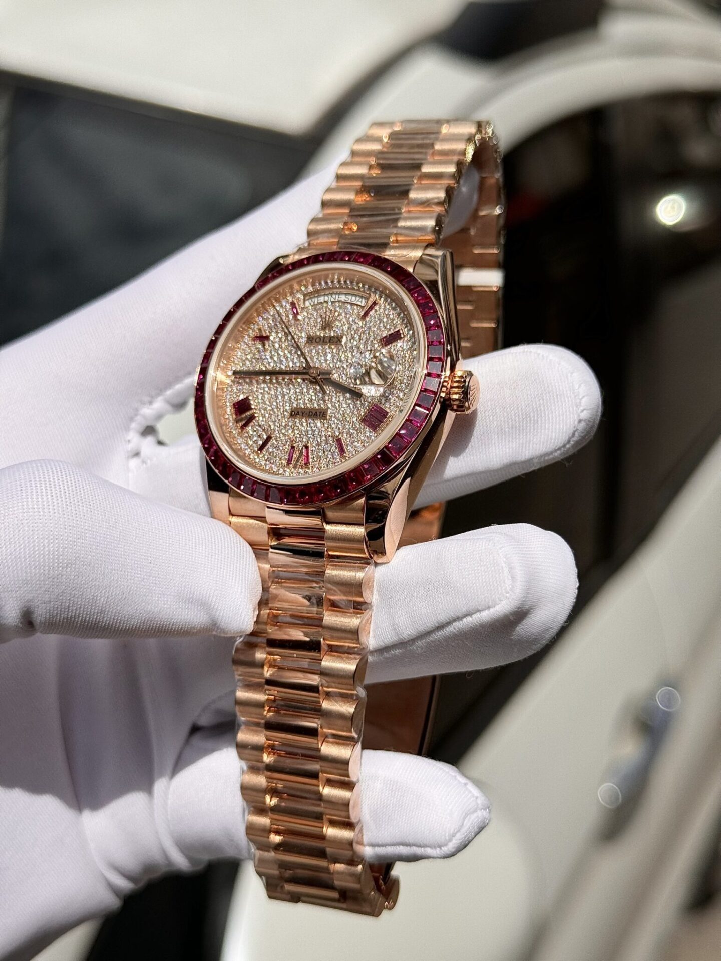 Rolex Day-Date RG Plated Diamond Dial Diamond 40mm Super Clone