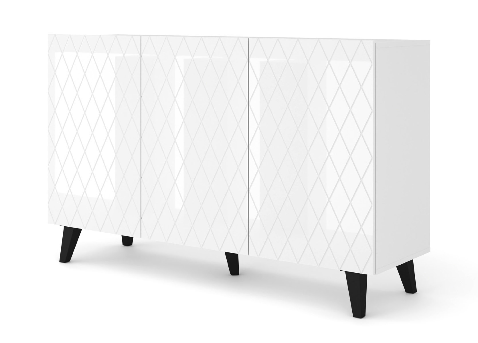 Komoda DIUNA 145 cm 3D na nóżkach biały połysk