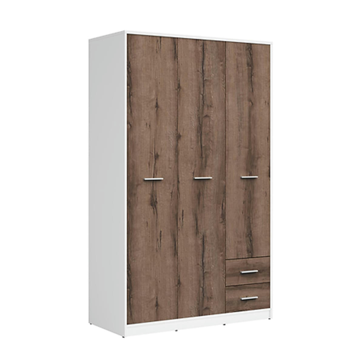 - Armoire 3 portes 2 tiroirs stratifiés naturel foncé et blanc