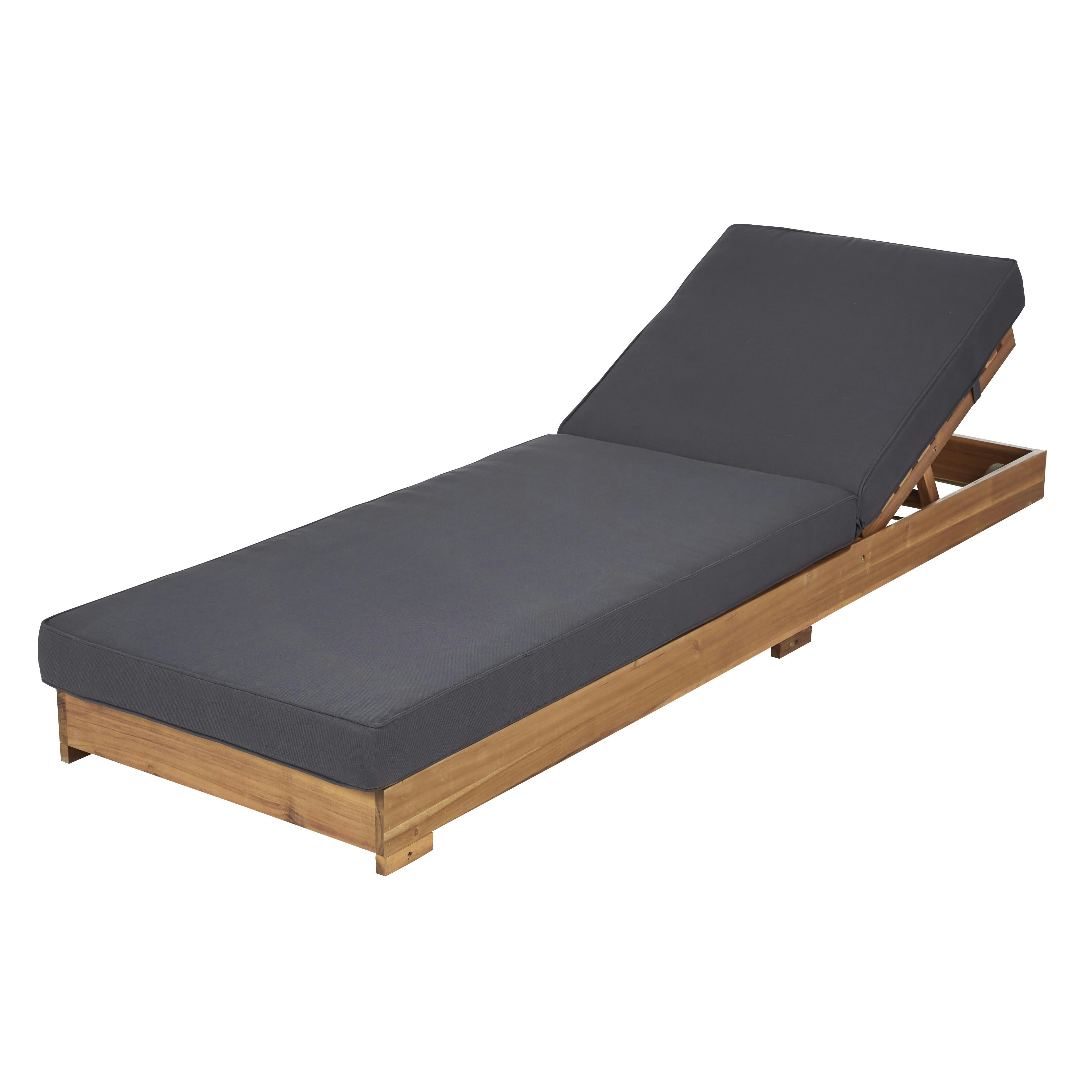 Tossa - Bain de soleil en bois d'acacia et toile en polyester recyclé gris anthracite