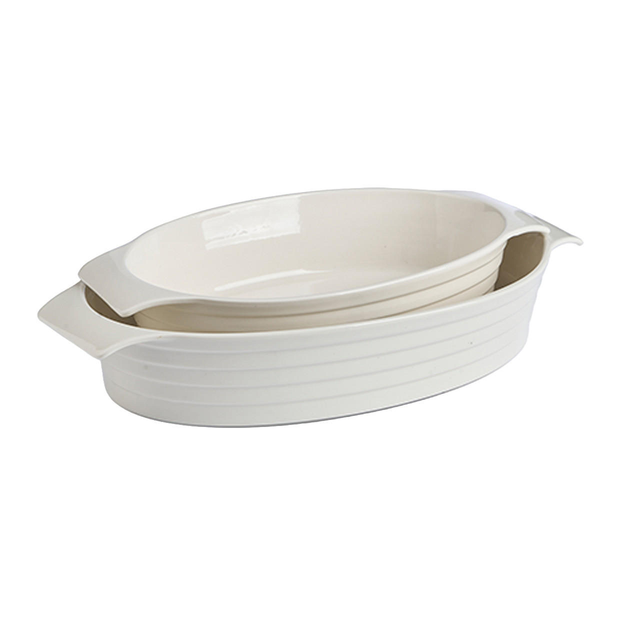 Zestaw 2 owalnych naczyń do zapiekania cała rączka porcelana