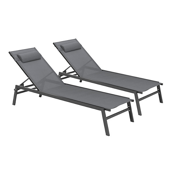 Lot de 2 transats de jardin inclinables en aluminium SINTRA gris anthracite et noir