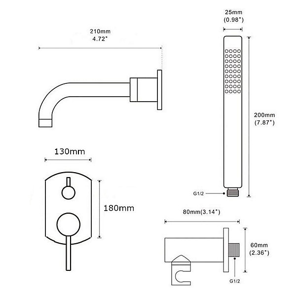 Mitigeur baignoire à encastrer avec douchette CEILO or brosse