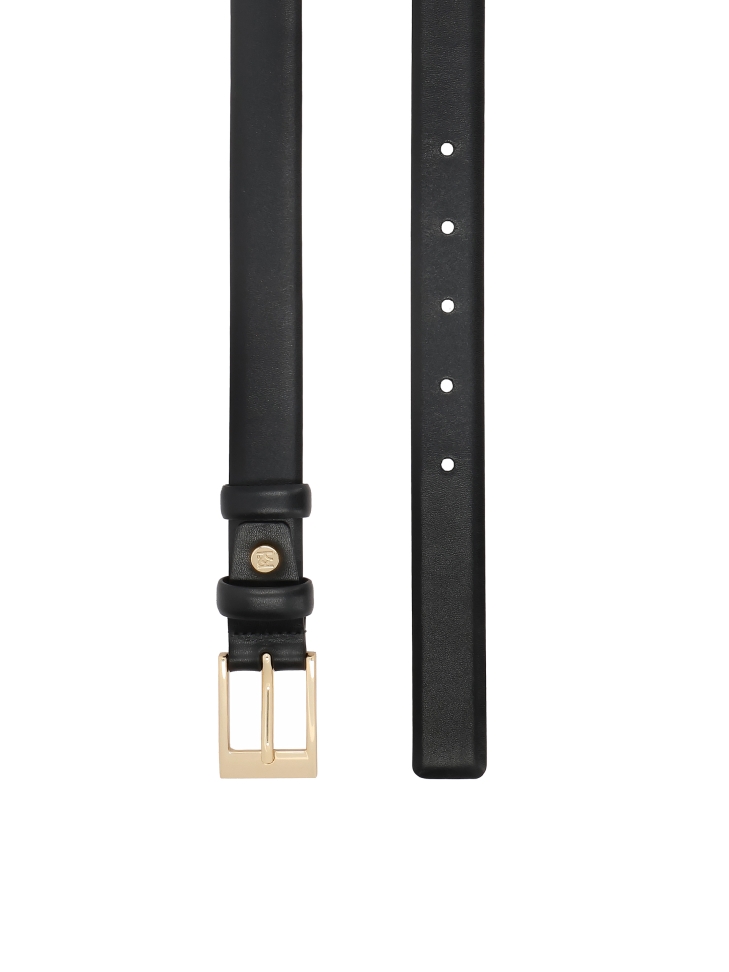 Black natural leather belt with gold buckle