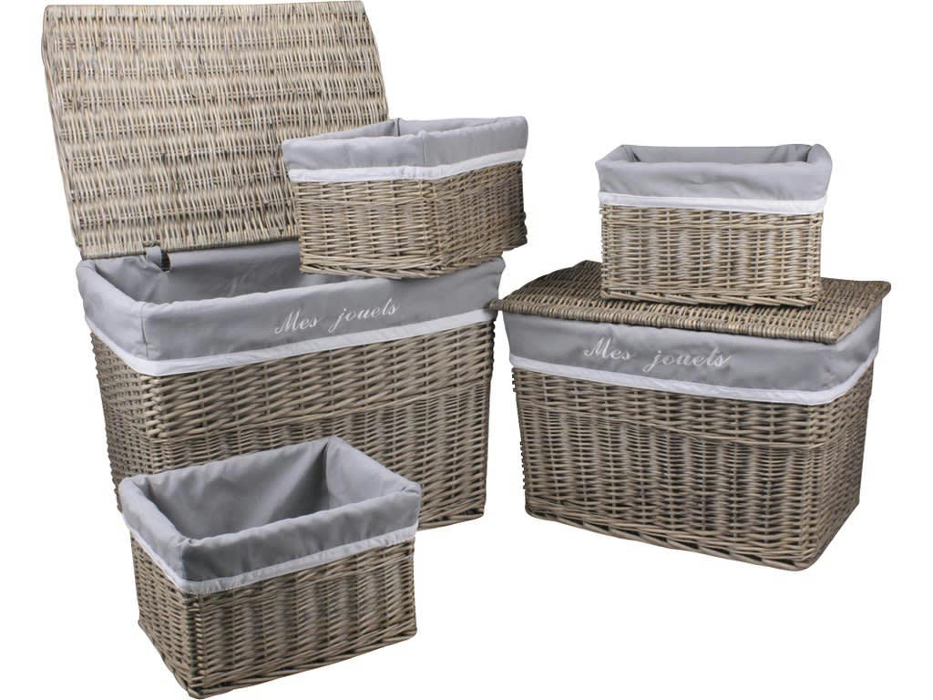 - Malles et corbeilles en osier (lot de 5)