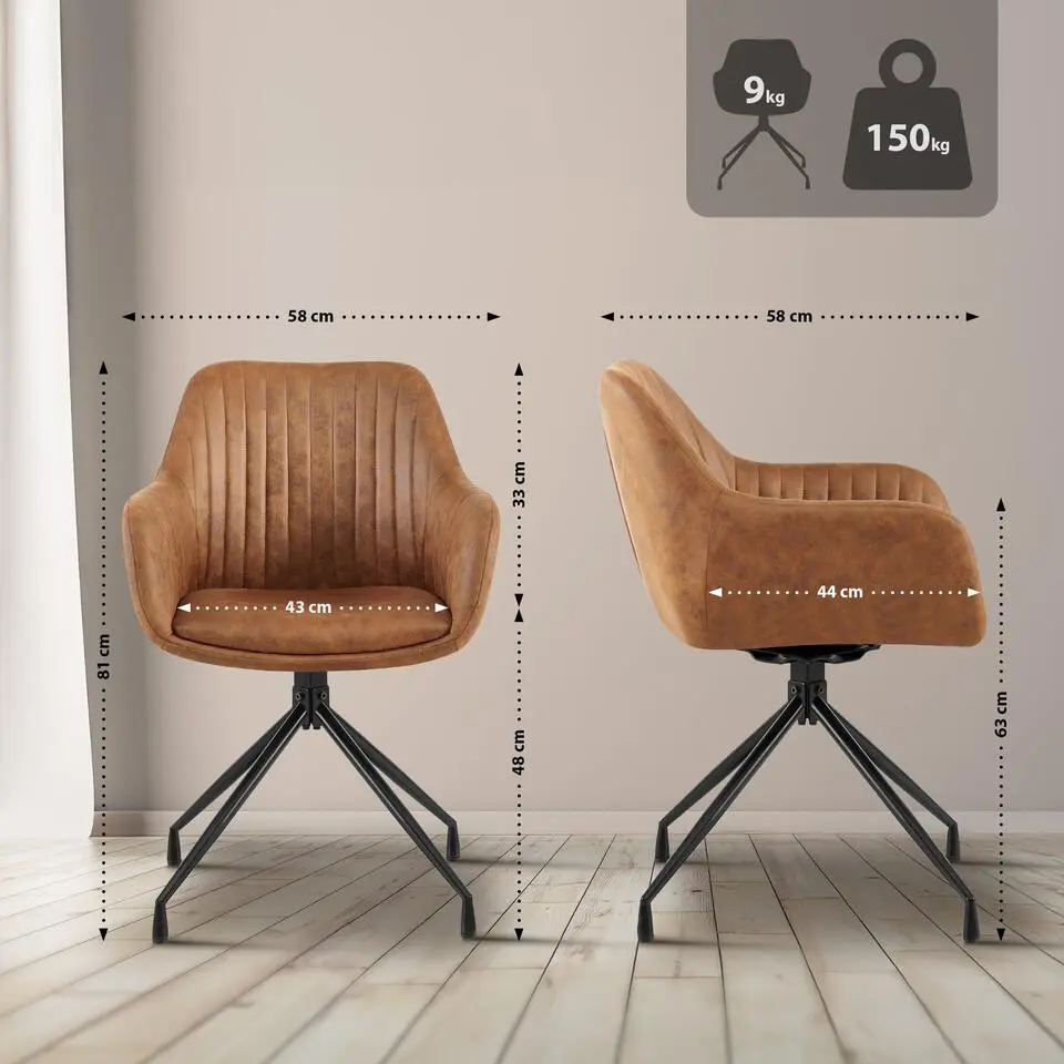 CLP Eetkamerstoel Welby zwart Frame - Vintage kunstleer - licht bruin