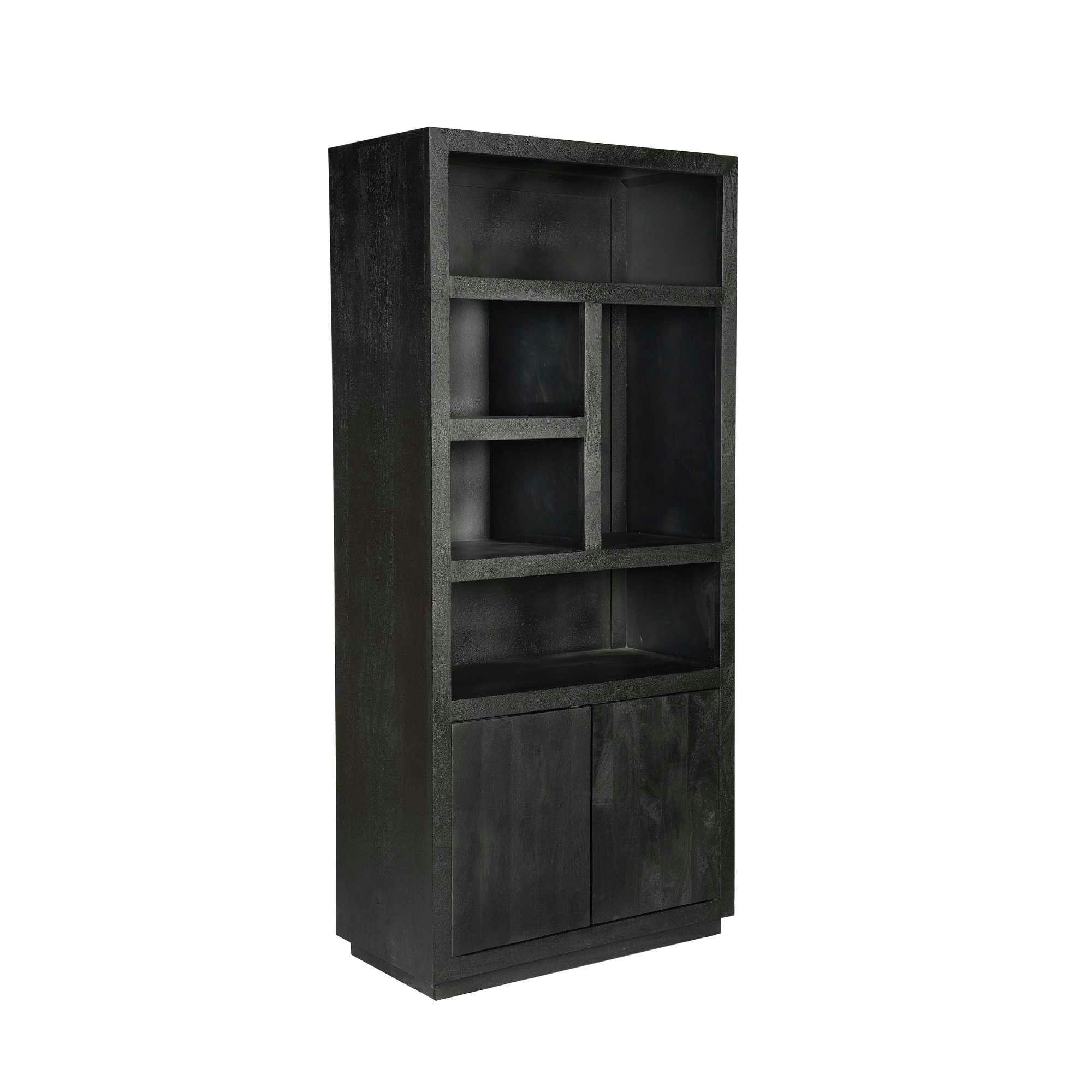 Bibliothèque haute bois noir 2 portes MONTARO
