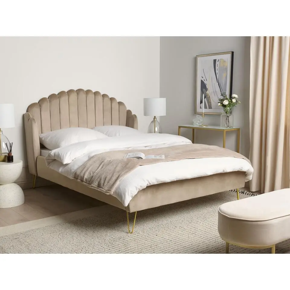 AMBILLOU - Tweepersoonsbed - Taupe - 140 x 200 cm - Fluweel