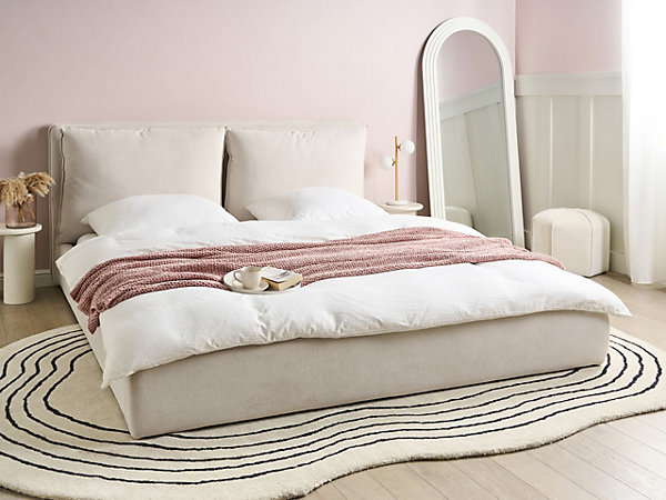 Lit avec sommier Tissu BAJONNA 180 x 200 cm Beige clair