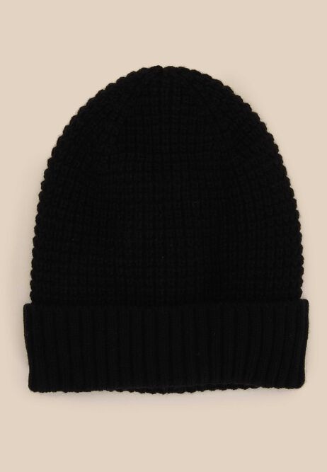 Mens Black Thermal Waffle Beanie Hat