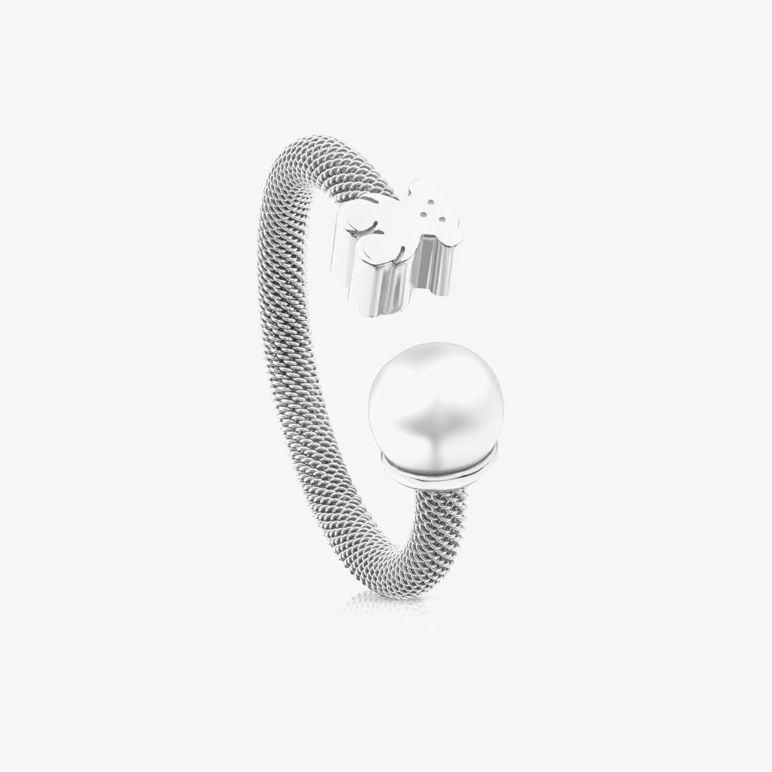 Anillo de plata y perla cultivada motivo oso Icon Mesh