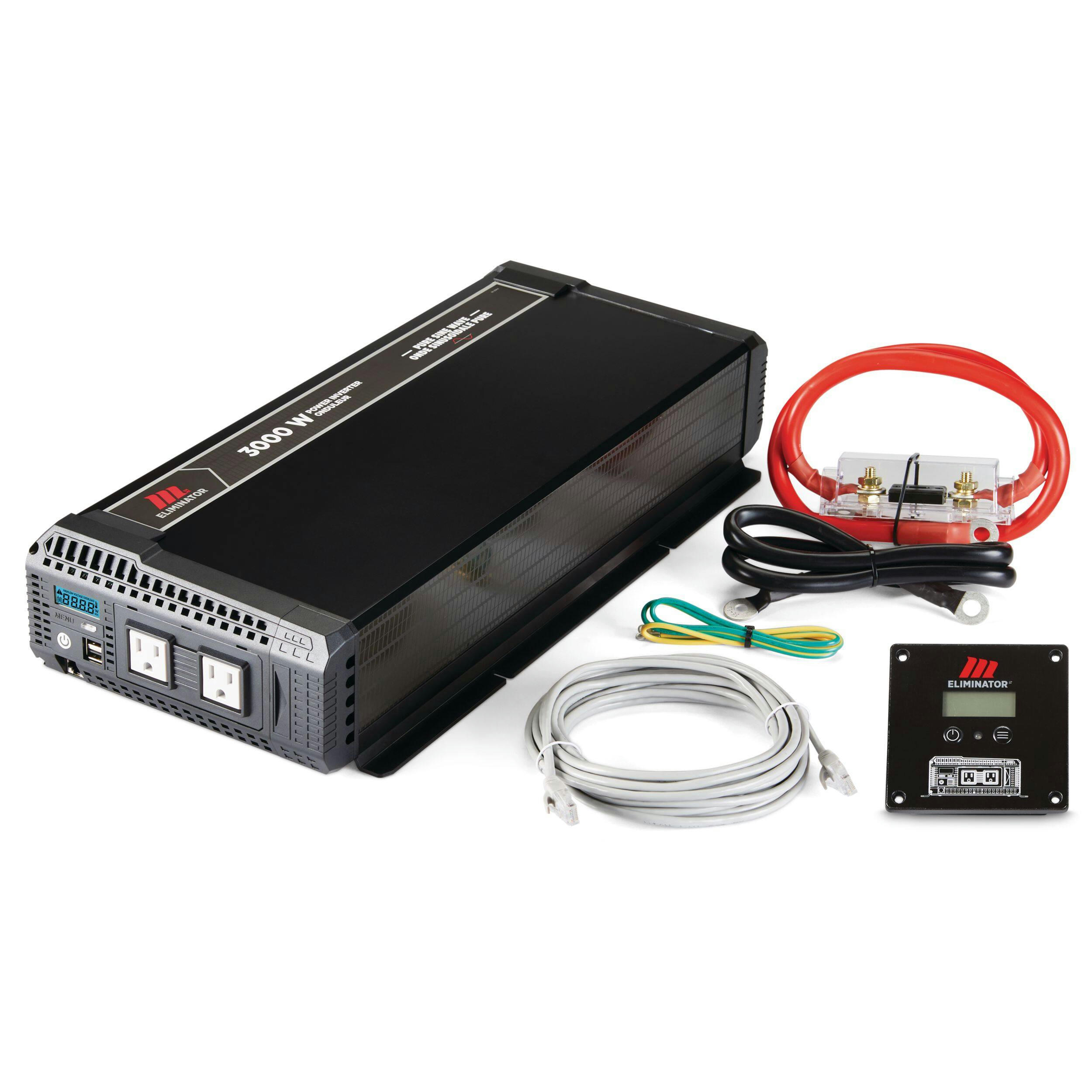 MotoMaster Eliminator Pure Sine Wave Power Inverter, Includes Battery Cables Fuse Kit and Wired Remote, 3000W