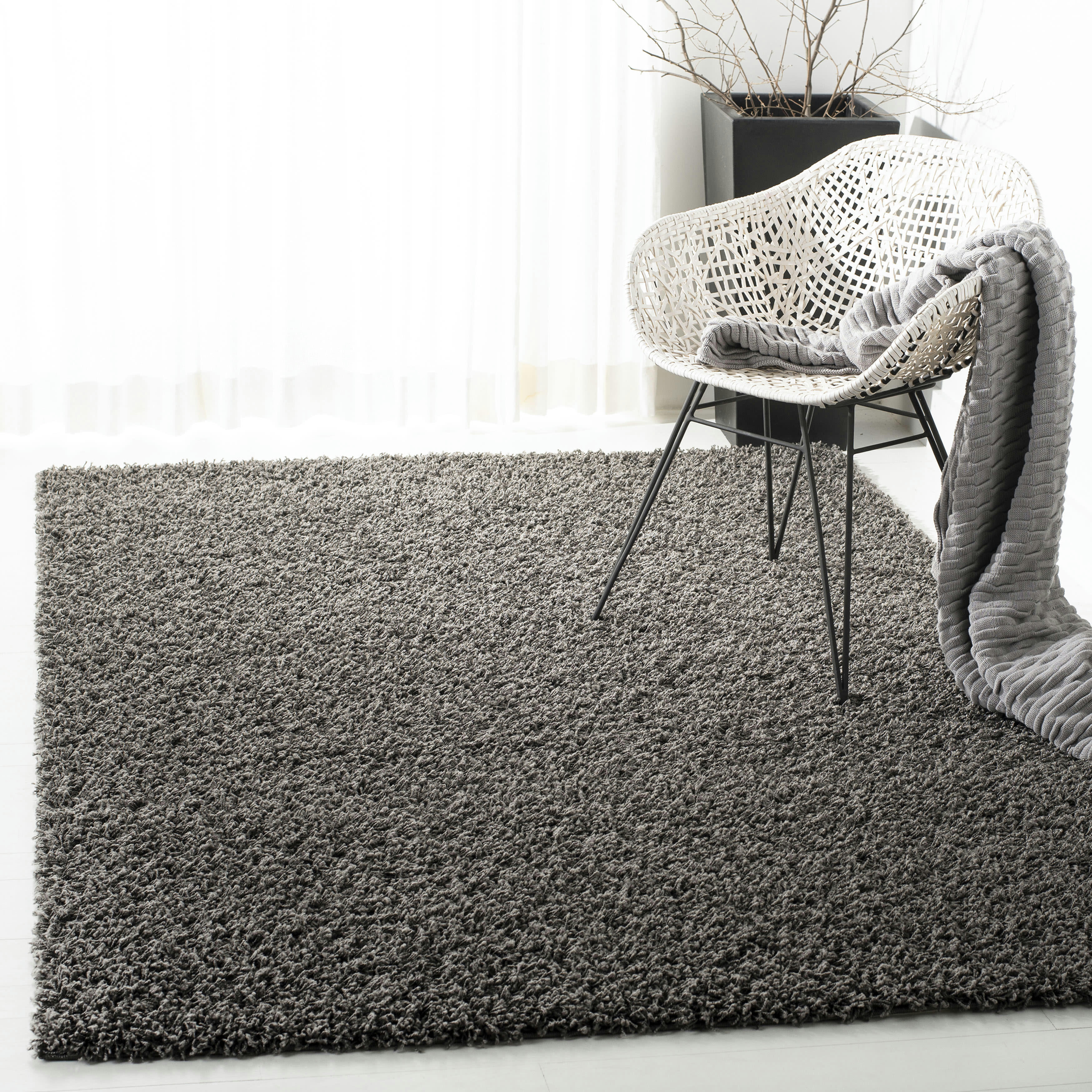 ATHENS SHAG - Tapis de salon interieur en gris fonce, 91 x 152 cm