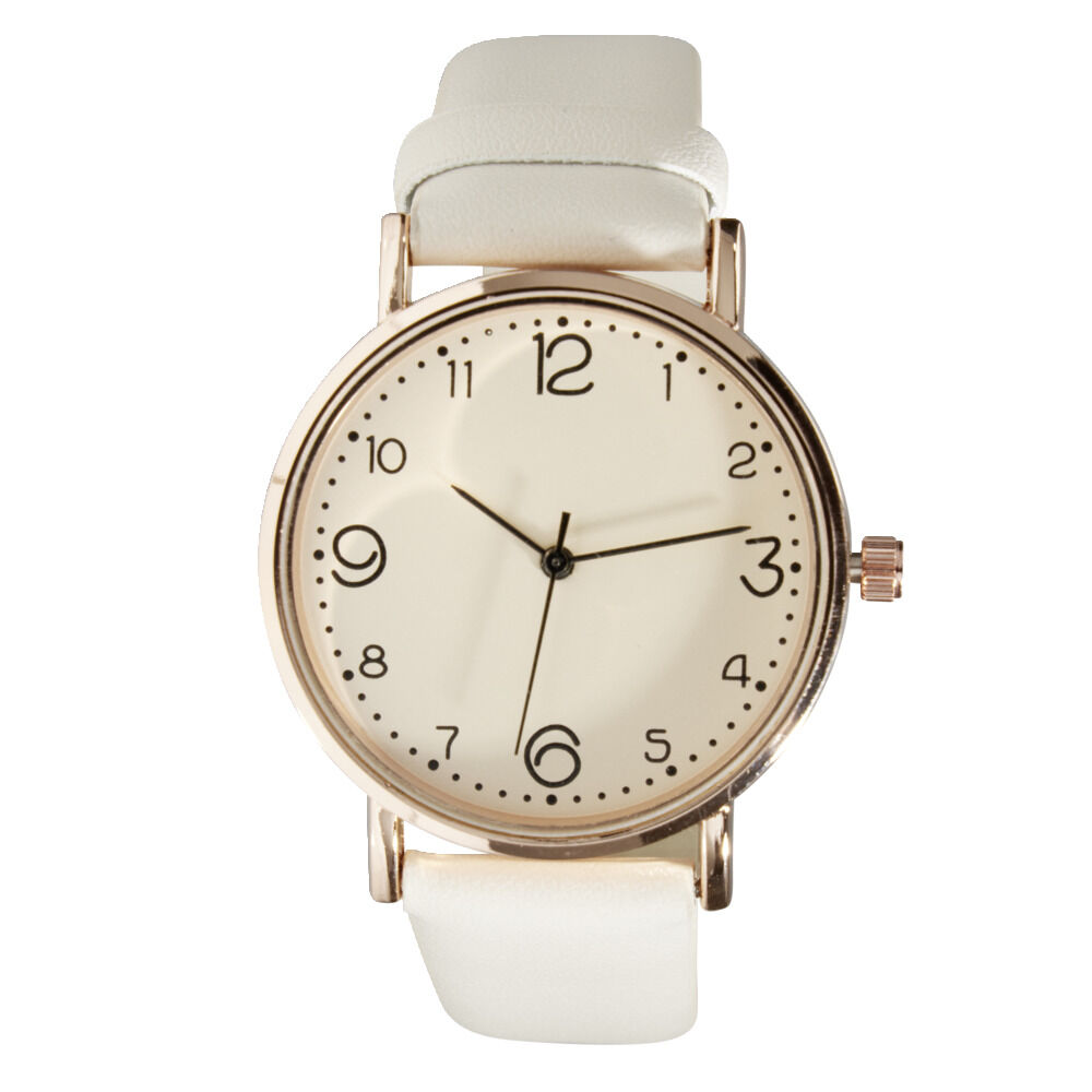 Montre femme cadran rond acier doré bracelet simili Ø3,5xH23cm (4 modèles)