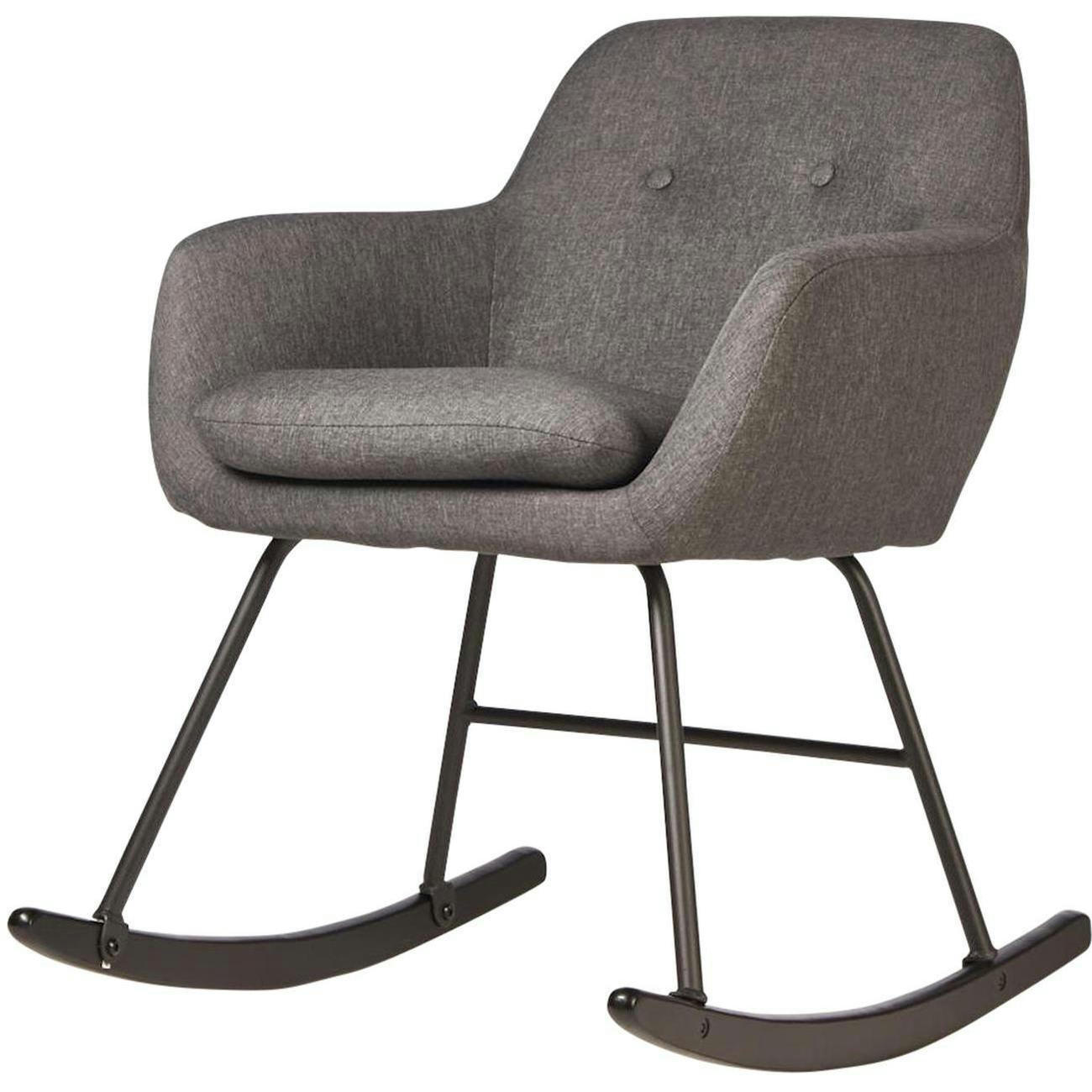 ROCKY - Rocking chair assise tissu gris pieds métal noir