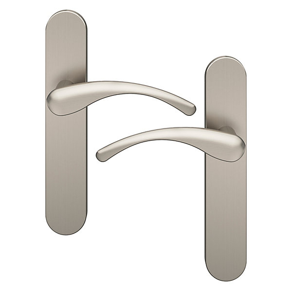 Ensemble poignée sur plaque rond GoodHome Ruis effet nickel satin gris L.138.5mm x l.42mm entraxe 165-195mm