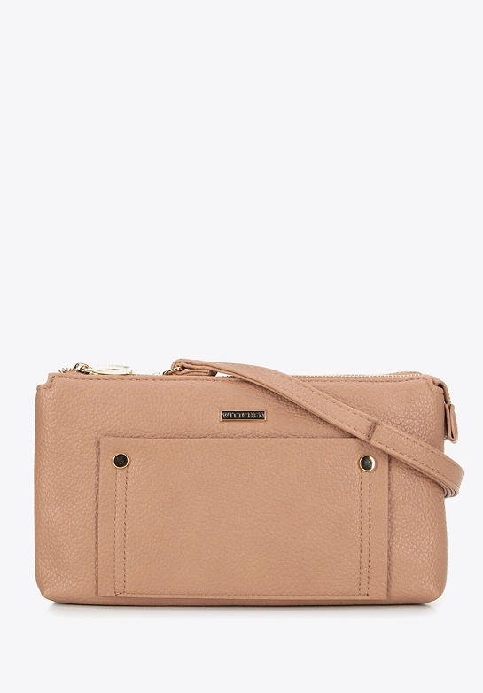 Damska crossbody dwukomorowa z kieszonką beżowa