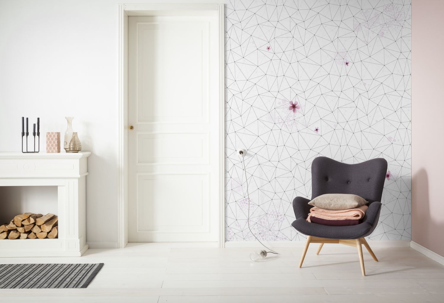 Sanders & Sanders fotobehang bloesems zwart wit en roze - 200 x 250 cm - 611940
