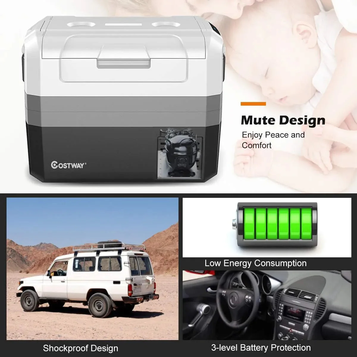 Portable Car Refrigerator, -14.8 to 50, 58-Quart Compressor Travel Fridge with Two-way Open Door, Operating Panel, Groove Design, Compact RV Freezer and Cooler for Outdoor and Home Use(58-Quart)