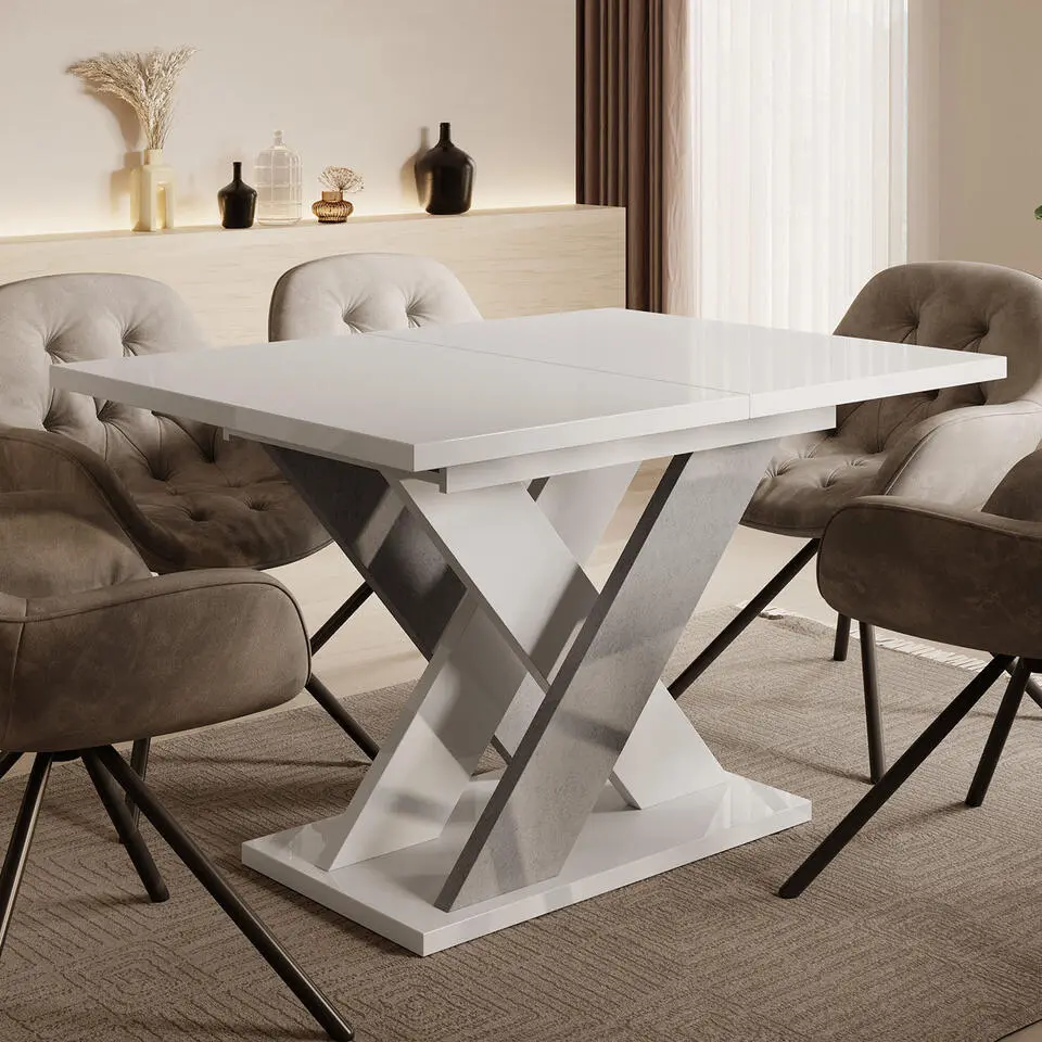 Meubella - Eetkamertafel Xandra - Wit hoogglans - 160 cm - Uitschuifbaar