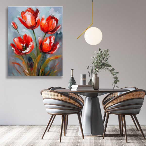 Feeby Obraz na płótnie, Malowane Czerwone Maki Kwiaty Natura 40x60