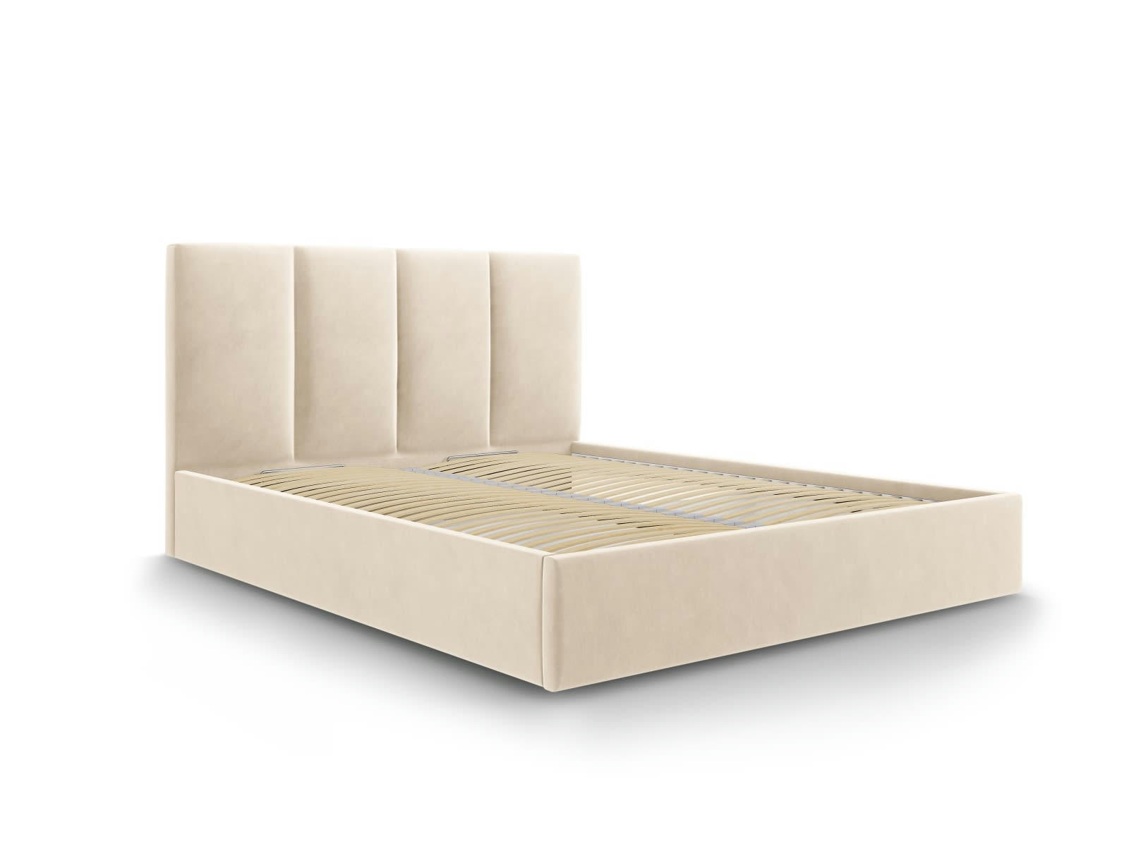 PYLA - Lit coffre avec tête de lit 160x200 cm en velours beige