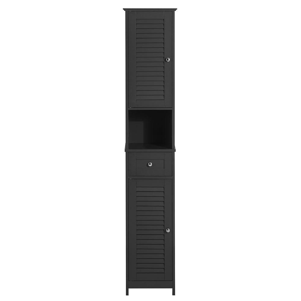 - Meuble colonne 1 tiroir 2 portes effet bois gris foncé