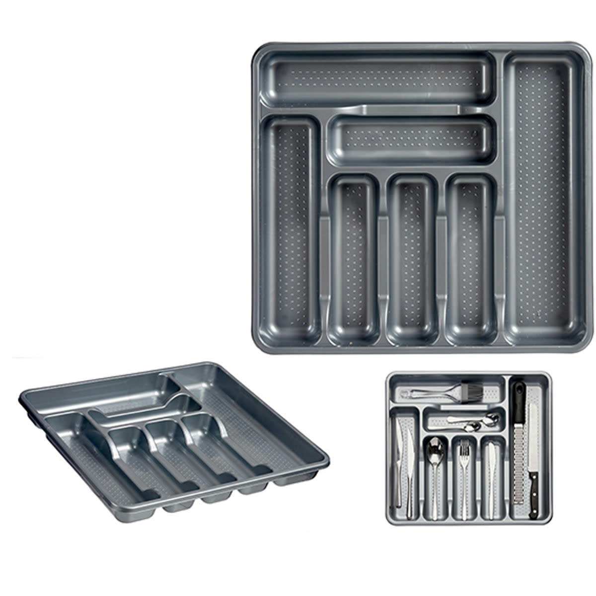 - Range-couverts en plastique gris 7 compartiments