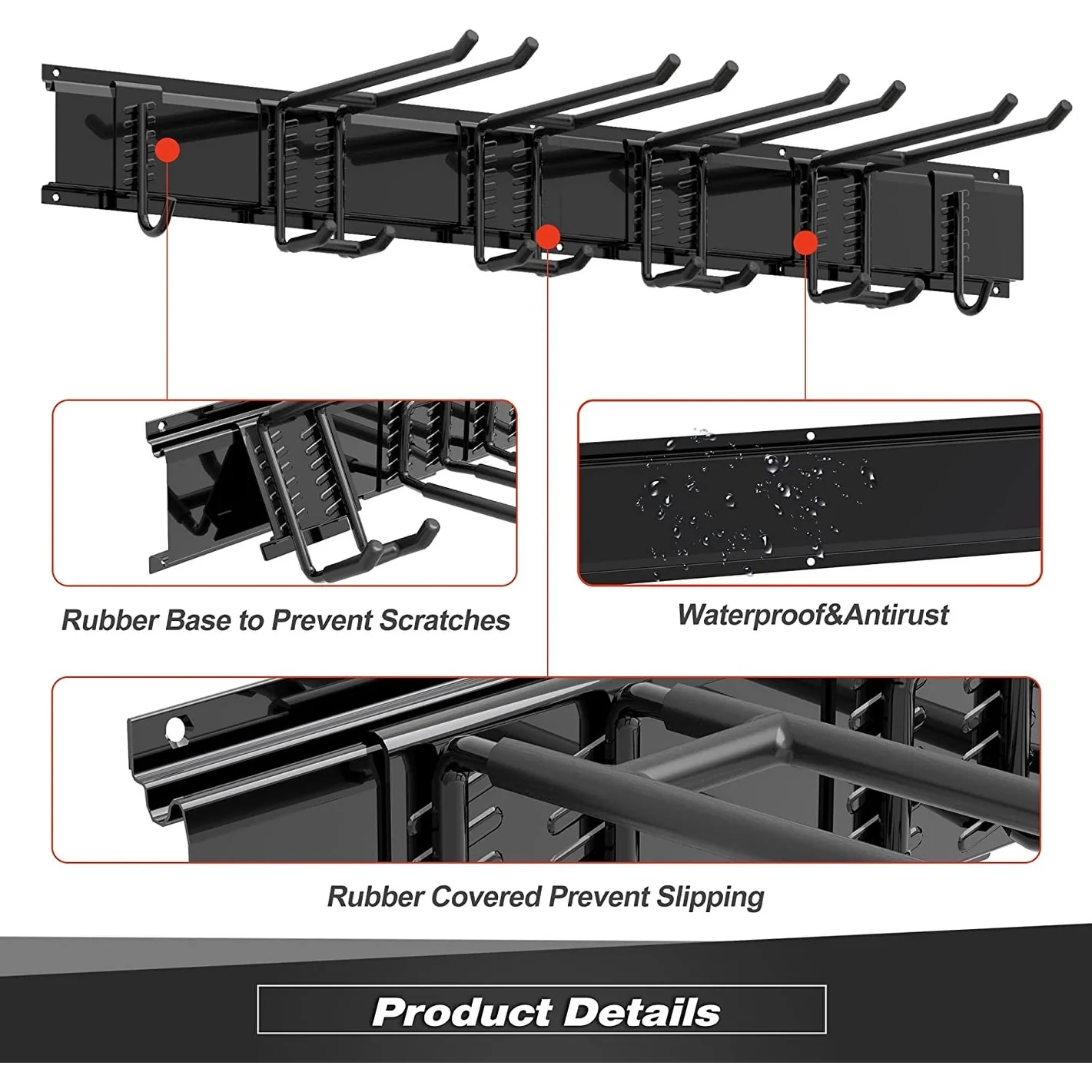 Sttoraboks Wall Mounted Garage Tool Storage Rack Garage Storage Organizer Rack with double hooks and rails