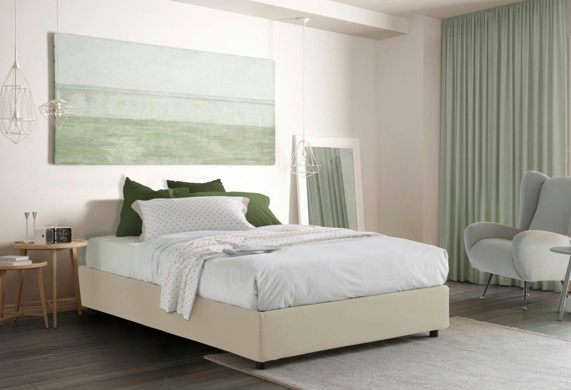 GIOIA - Lit coffre 140x200 cm en tissu crème