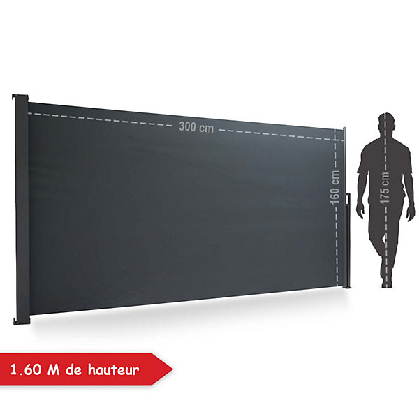 Auvent latéral extensible opaque 160x300cm Store Brise vue coupe-vent pour terasse et jardin