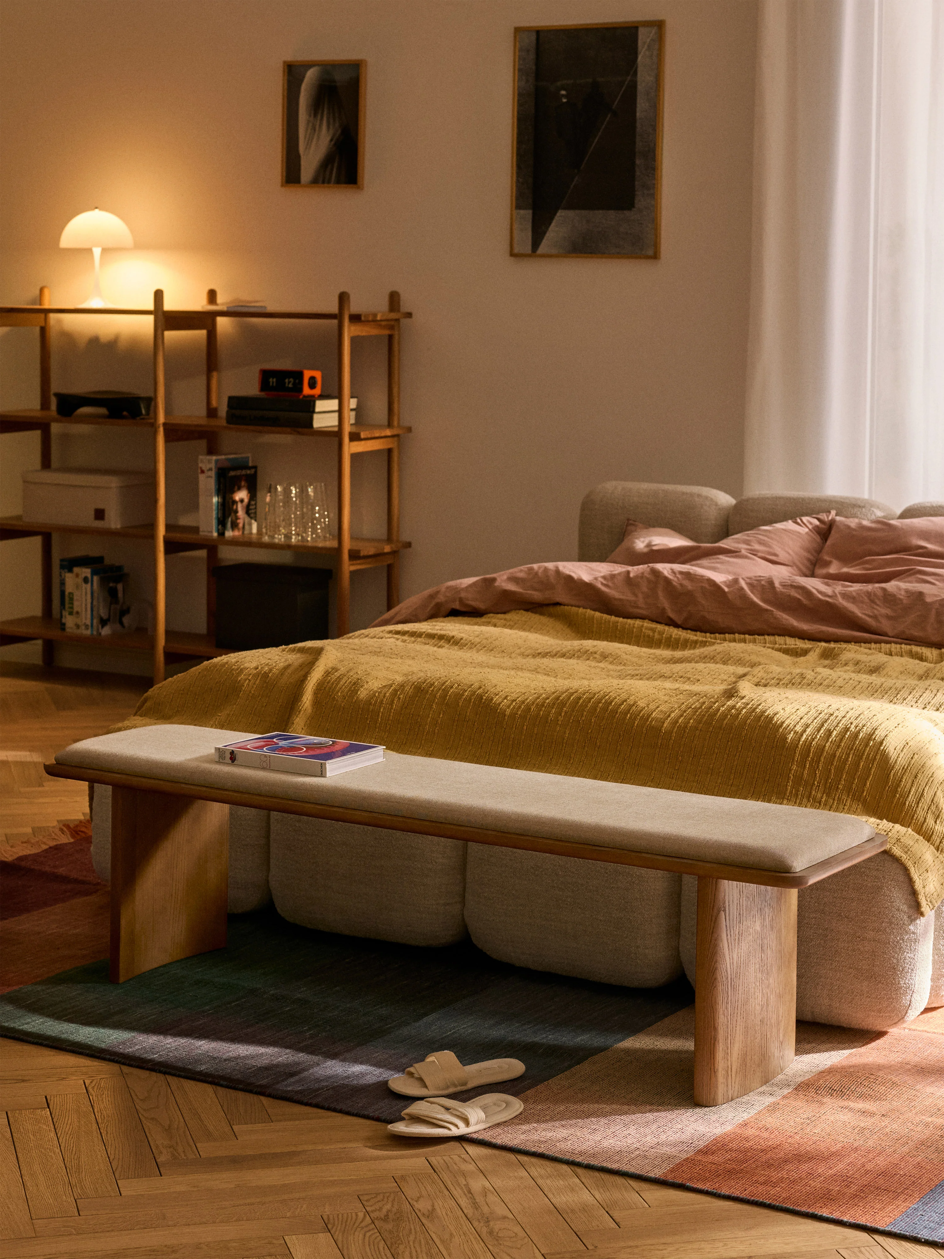 Gepolsterte Sitzbank Chandler aus Eichenholz