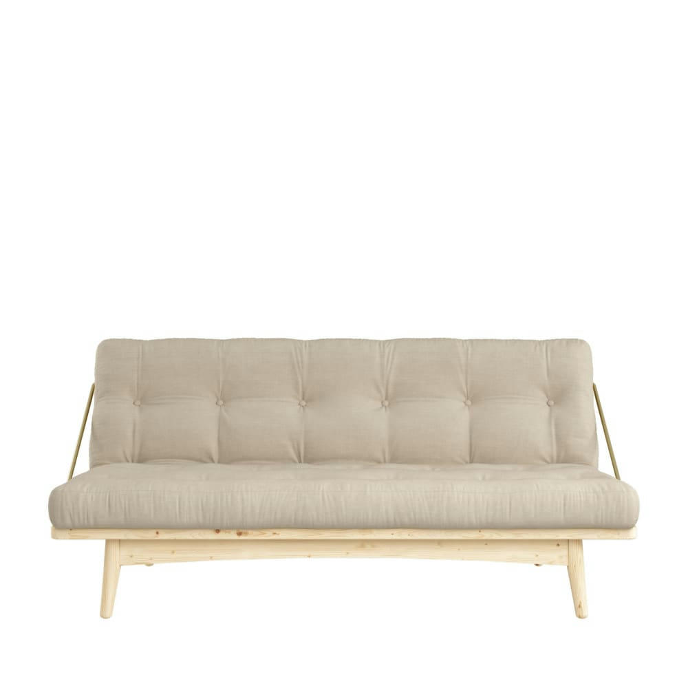 FOLK - Canapé convertible en bois naturel et tissu beige 3 places
