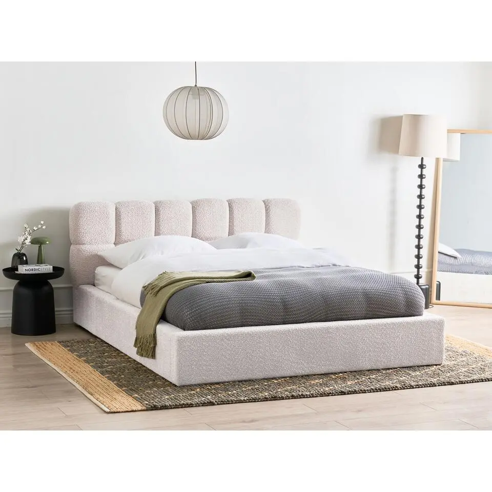 BASTON - Bed met opbergruimte - Lichtbeige - 160 x 200 cm - Boucl&eacute;