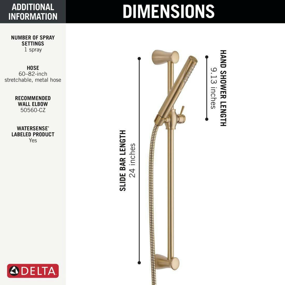 Delta 1-Setting Slide Bar Hand Shower, Champagne Bronze
