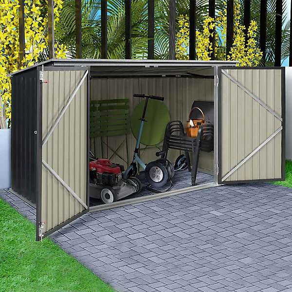 Coffre abri de jardin métal 130 x 210 x 105 cm toit ouvrant, double porte, idéal rangement extérieur