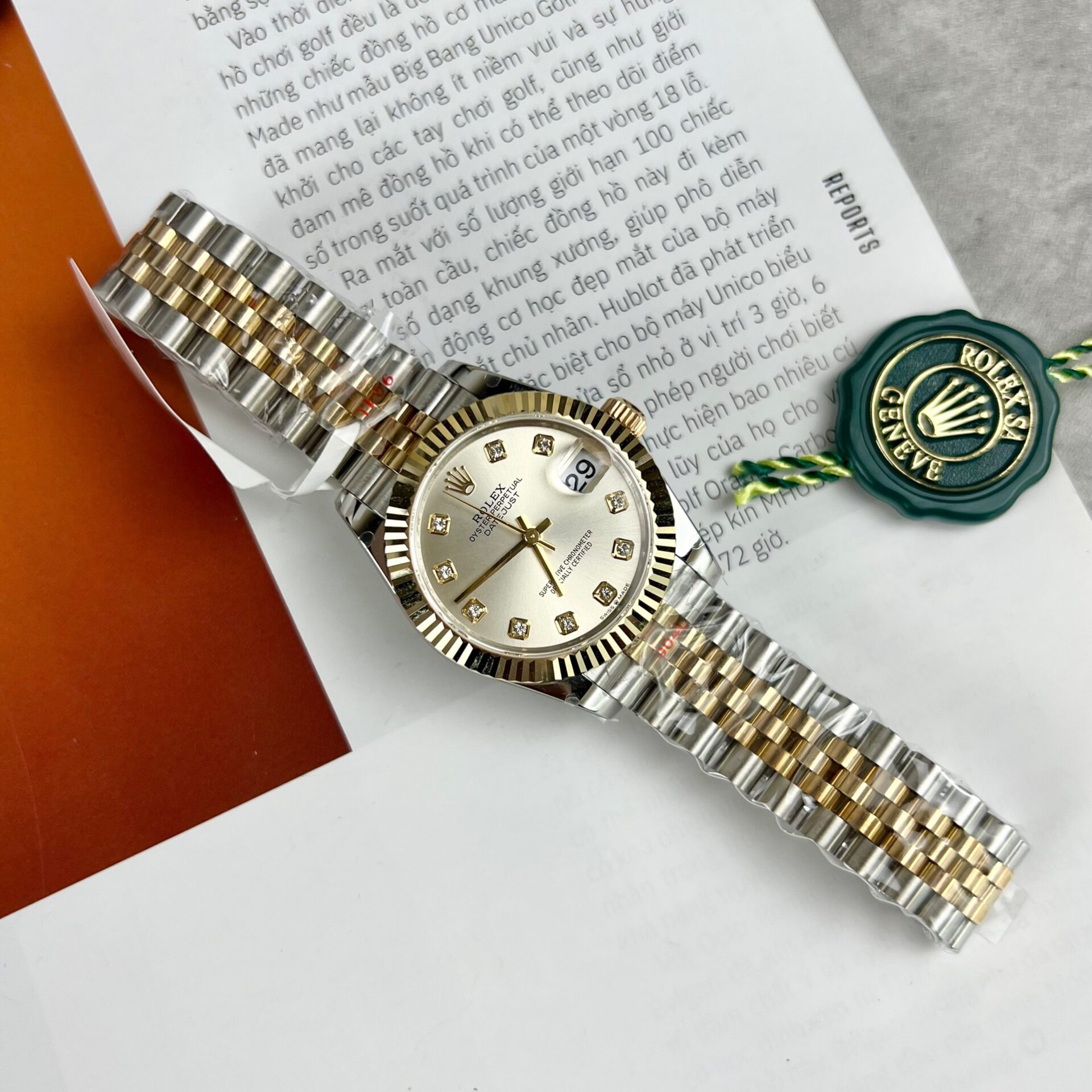 Rolex Datejust SS/YG Plated White Dial CZ Diamonds 31mm Jub Super Clone