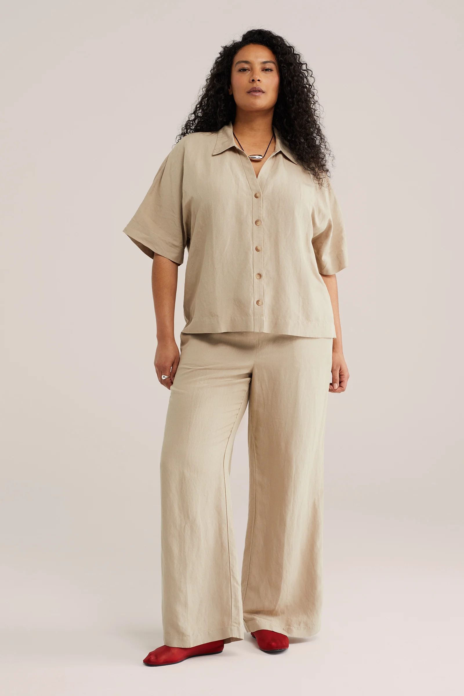 Dames wide leg broek van linnenmix - Curve