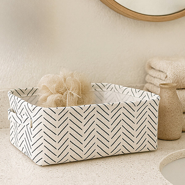 Panier de rangement tissu noir et blanc, l.25 x H.15 cm, Levasseur