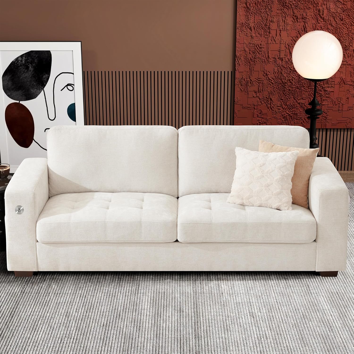 Ihanherry 89 Modern Sofa Cloud Couch, Chenille Deep Seat Sofa with Removable Cover for Living Room, Bedroom and Apartment, Beige